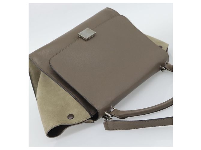 Céline CELINE Trapeze Hand Bag Leather 2way Gray Silver - vista 6