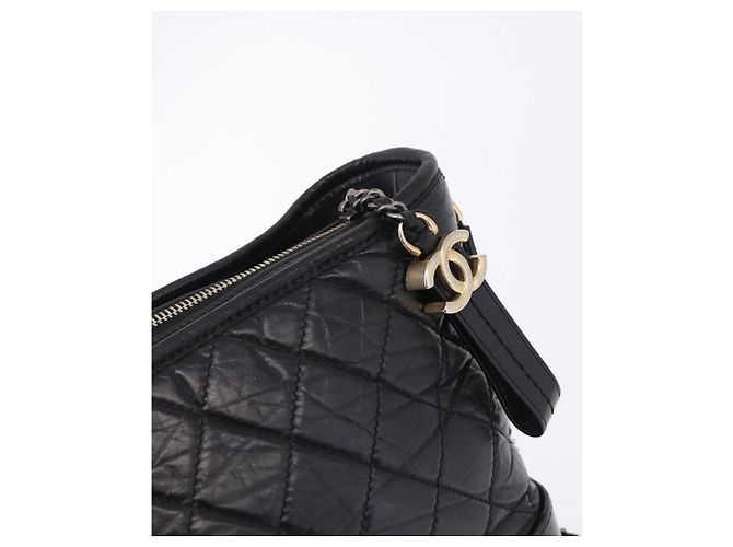 CHANEL Matelasse Gabrielle Deux Bag Lamb Skin Black Gold CC - vista 10