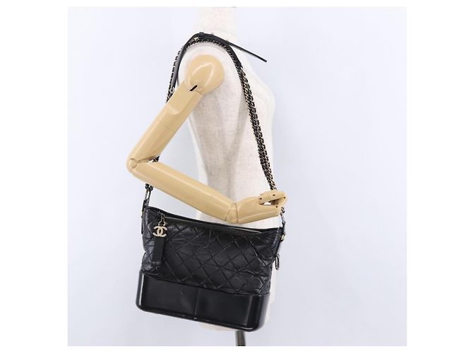 CHANEL Matelasse Gabrielle Deux Bag Lamb Skin Black Gold CC - vista 23