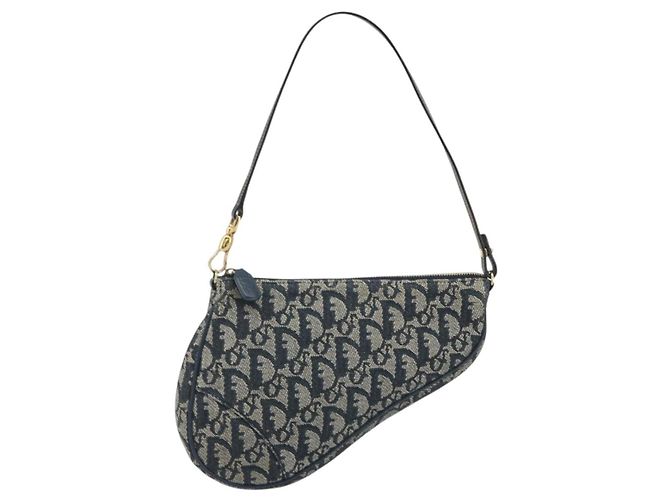 Christian Dior Trotter Canvas Saddle Pouch Navy Gold - vista 2