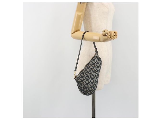 Christian Dior Trotter Canvas Saddle Pouch Navy Gold - vista 21