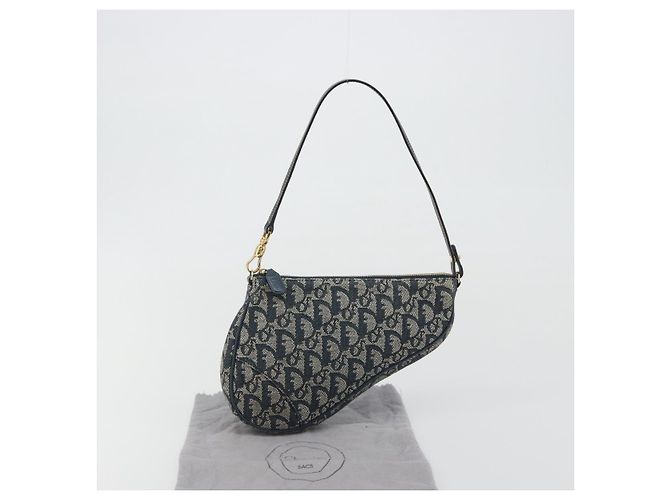 Christian Dior Trotter Canvas Saddle Pouch Navy Gold - vista 22