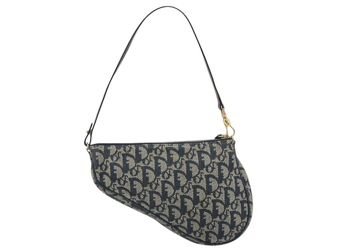 Christian Dior Trotter Canvas Saddle Pouch Navy Gold - vista 3
