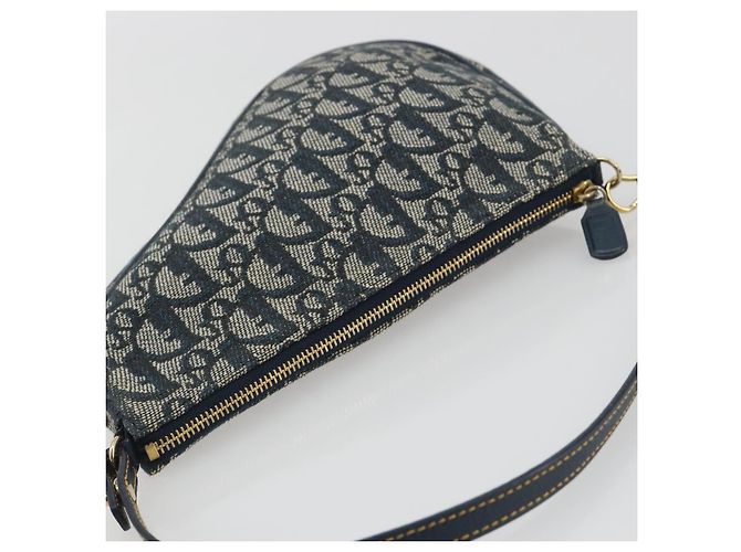 Christian Dior Trotter Canvas Saddle Pouch Navy Gold - vista 6