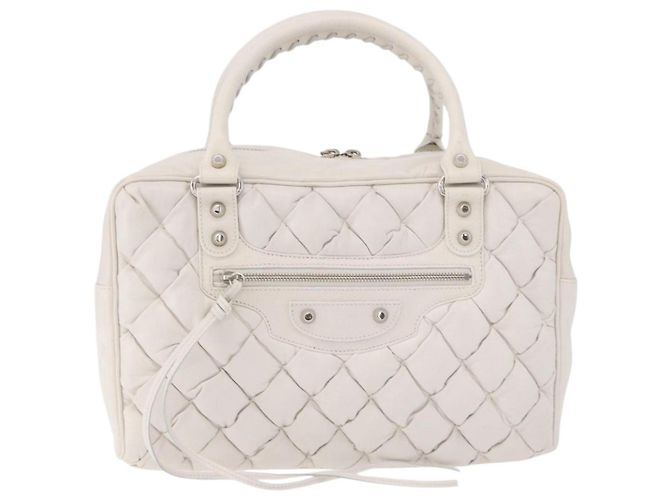 BALENCIAGA The Matelasse Hand Bag Leather White Silver 168031 - vista 13