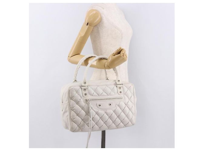 BALENCIAGA The Matelasse Hand Bag Leather White Silver 168031 - vista 26