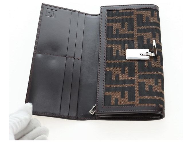 FENDI Zucca Canvas Bifold Wallet Long Wallet Black Brown - vista 13