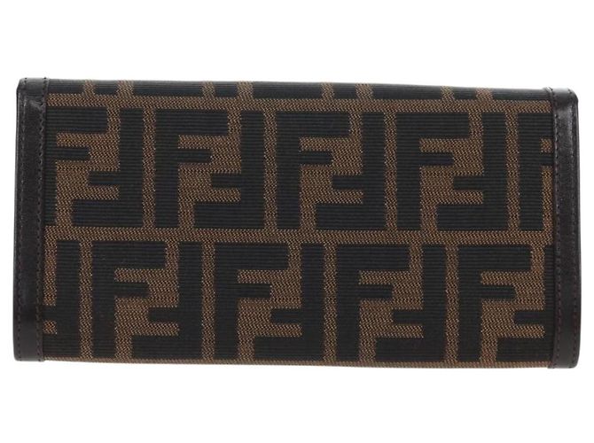 FENDI Zucca Canvas Bifold Wallet Long Wallet Black Brown - vista 3