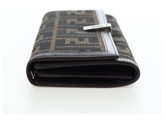FENDI Zucca Canvas Bifold Wallet Long Wallet Black Brown - vista 4