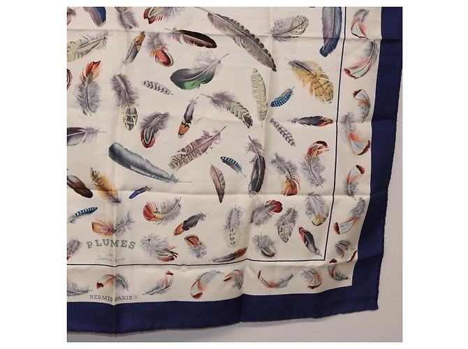 Hermès HERMES Carre 90 Scarf  PLUMES  Silk Blue - vista 10