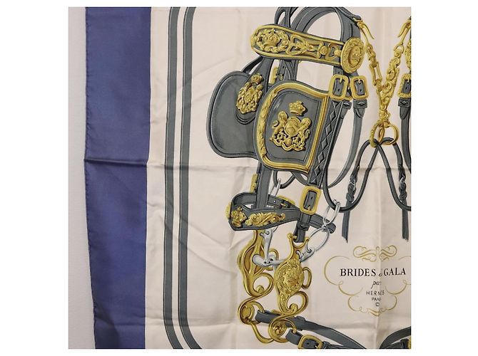 Hermès HERMES Carre 90 Scarf BRIDS De GALA Silk Blue - vista 5