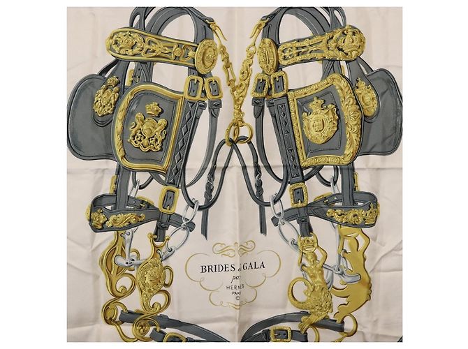 Hermès HERMES Carre 90 Scarf BRIDS De GALA Silk Blue - vista 6