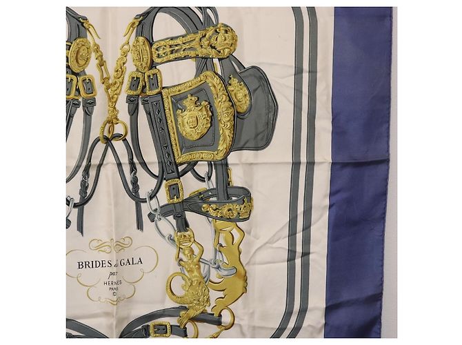 Hermès HERMES Carre 90 Scarf BRIDS De GALA Silk Blue - vista 7
