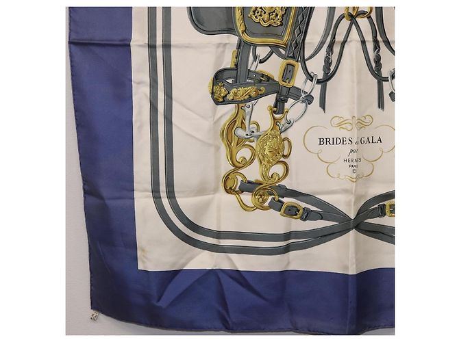 Hermès HERMES Carre 90 Scarf BRIDS De GALA Silk Blue - vista 8