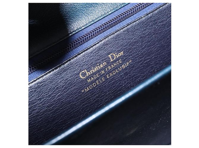 Christian Dior Hand Bag Leather Navy Gold - vista 16