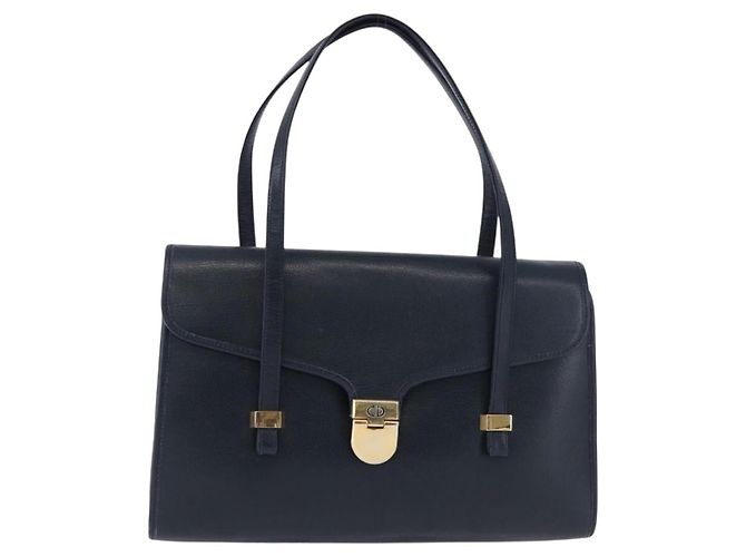 Christian Dior Hand Bag Leather Navy Gold - vista 2