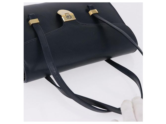 Christian Dior Hand Bag Leather Navy Gold - vista 6