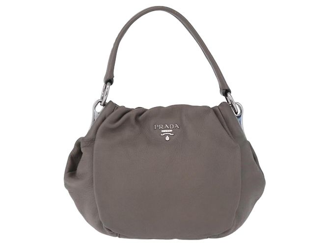 PRADA Shoulder Bag Leather Gray Silver - vista 13