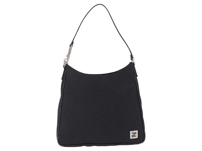 FENDI Zucchino Canvas Shoulder Bag Black Silver 8BR169 - vista 13