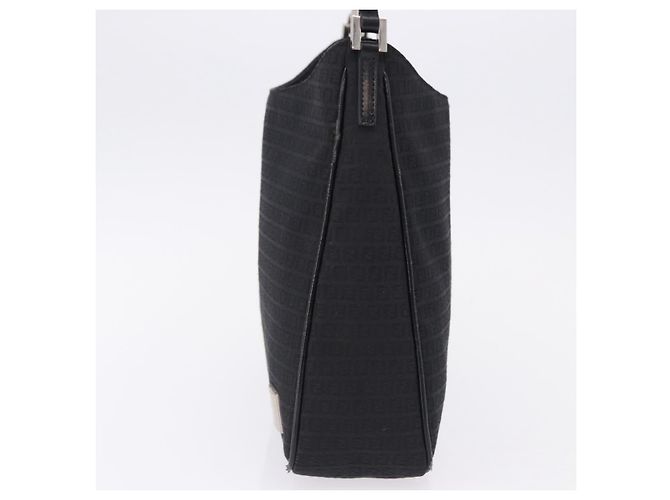 FENDI Zucchino Canvas Shoulder Bag Black Silver 8BR169 - vista 3