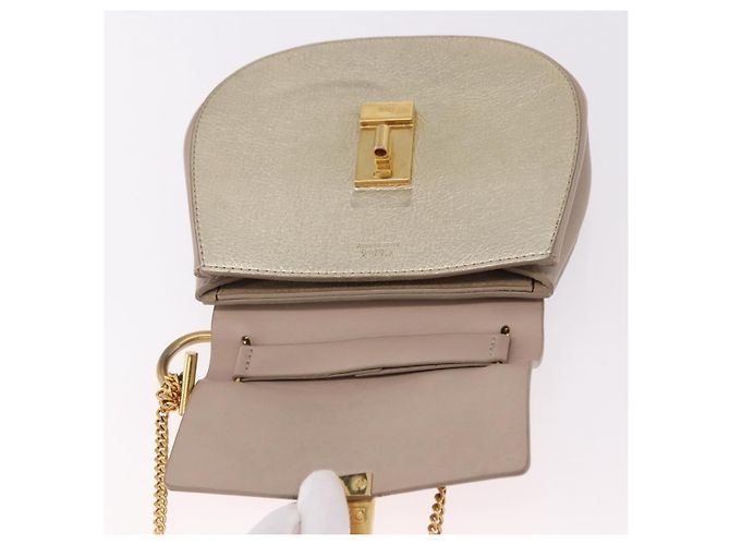 Chloé Chloe Drew Chain Shoulder Bag Leather Beige Gold - vista 10