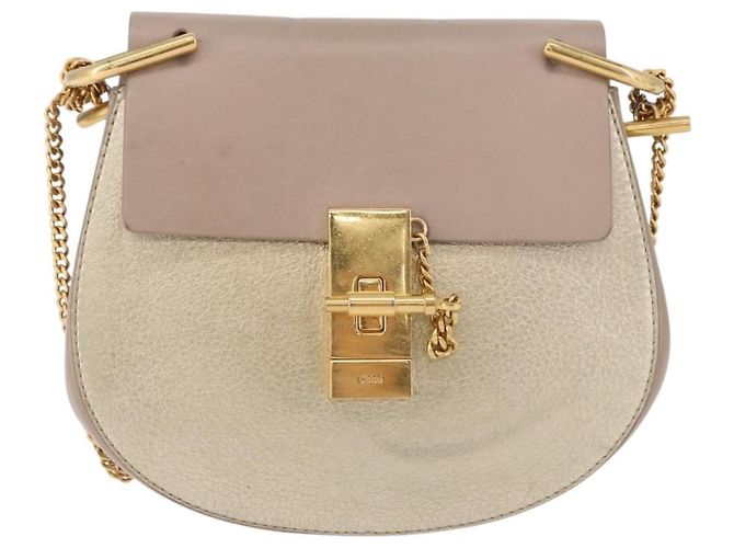 Chloé Chloe Drew Chain Shoulder Bag Leather Beige Gold - vista 13