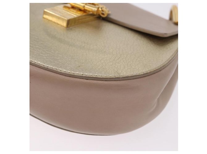 Chloé Chloe Drew Chain Shoulder Bag Leather Beige Gold - vista 14