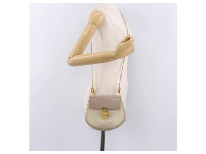 Chloé Chloe Drew Chain Shoulder Bag Leather Beige Gold - vista 22