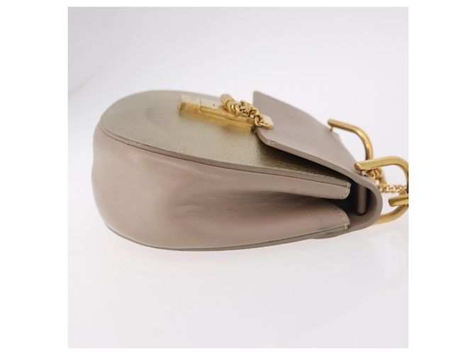 Chloé Chloe Drew Chain Shoulder Bag Leather Beige Gold - vista 3