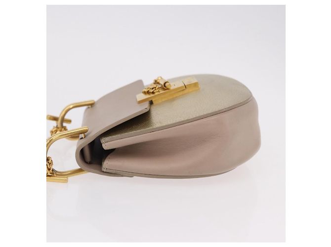 Chloé Chloe Drew Chain Shoulder Bag Leather Beige Gold - vista 4