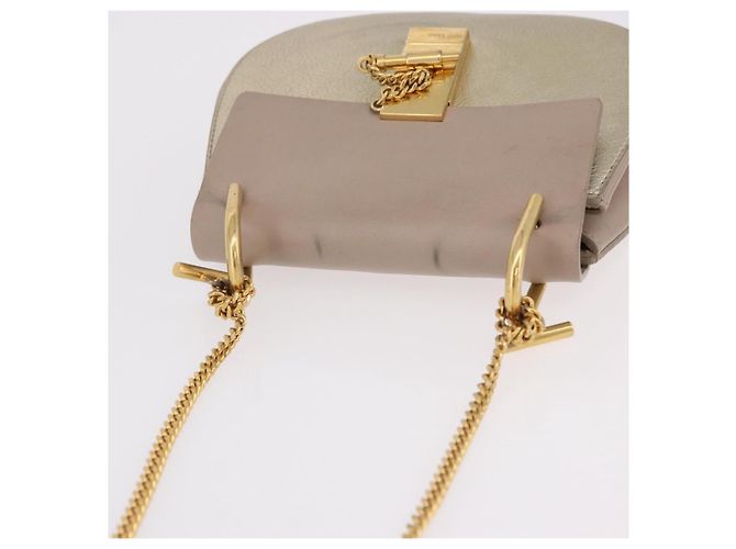Chloé Chloe Drew Chain Shoulder Bag Leather Beige Gold - vista 6