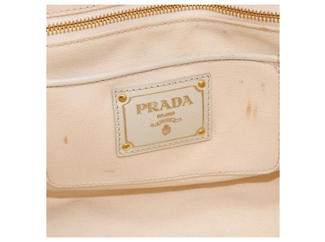 PRADA Canapa M Hand Bag Canvas Ivory Gold - vista 10