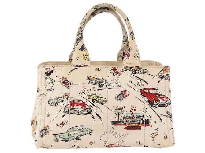 PRADA Canapa M Hand Bag Canvas Ivory Gold - vista 13
