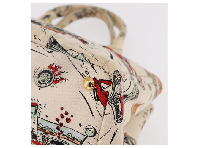 PRADA Canapa M Hand Bag Canvas Ivory Gold - vista 14