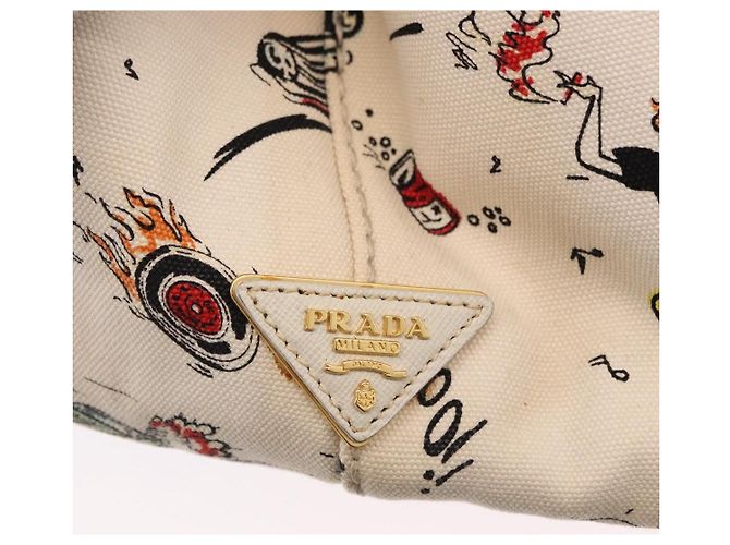 PRADA Canapa M Hand Bag Canvas Ivory Gold - vista 17
