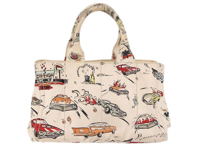 PRADA Canapa M Hand Bag Canvas Ivory Gold - vista 2