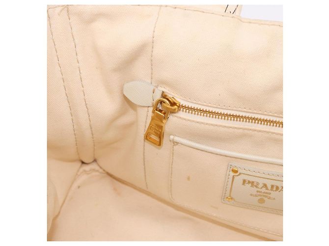 PRADA Canapa M Hand Bag Canvas Ivory Gold - vista 20