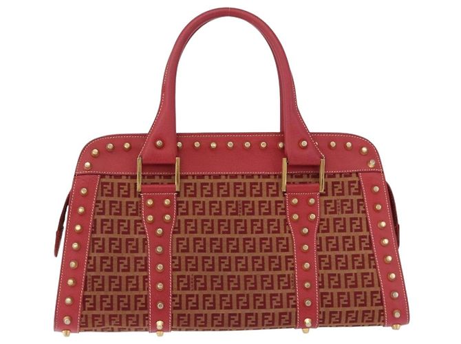 FENDI Zucchino Canvas Hand Bag Red Gold - vista 13