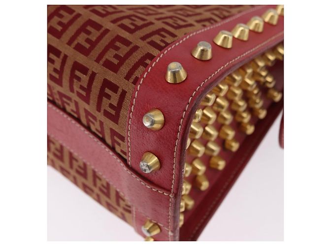 FENDI Zucchino Canvas Hand Bag Red Gold - vista 14