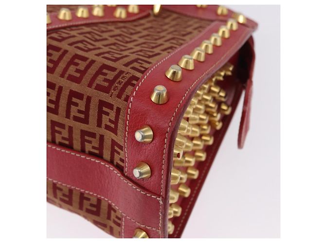 FENDI Zucchino Canvas Hand Bag Red Gold - vista 16