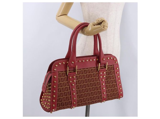 FENDI Zucchino Canvas Hand Bag Red Gold - vista 22