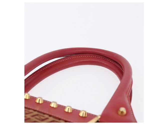 FENDI Zucchino Canvas Hand Bag Red Gold - vista 8