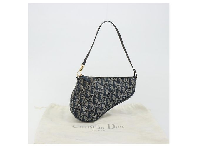 Christian Dior Trotter Canvas Saddle Pouch Navy Gold - vista 12