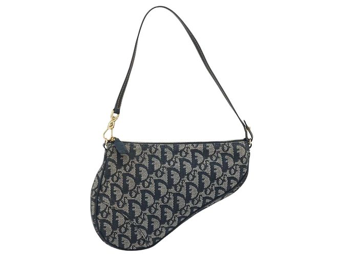 Christian Dior Trotter Canvas Saddle Pouch Navy Gold - vista 13