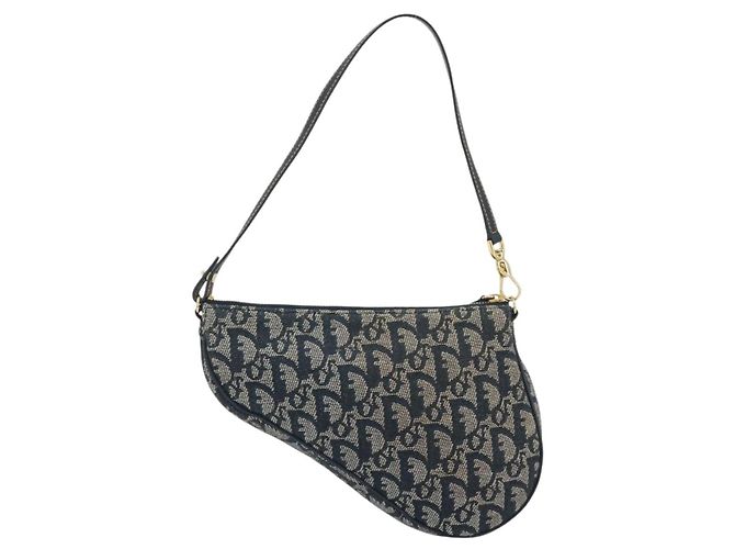 Christian Dior Trotter Canvas Saddle Pouch Navy Gold - vista 2