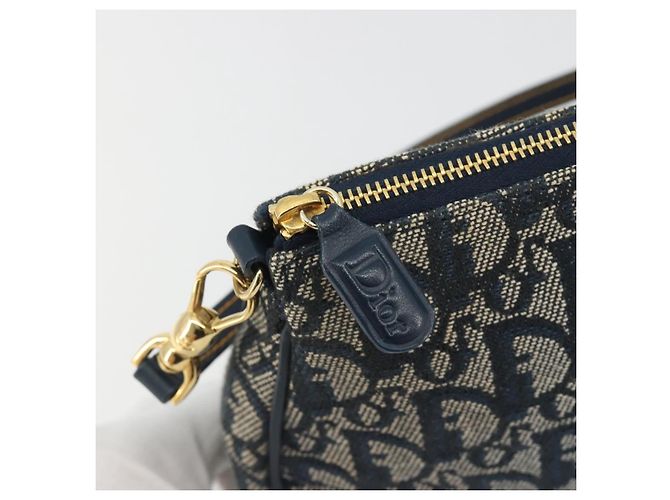 Christian Dior Trotter Canvas Saddle Pouch Navy Gold - vista 8