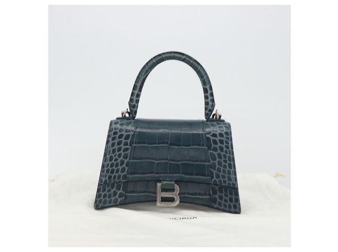 BALENCIAGA Hour Hand Bag Leather 2way Navy Silver 593546 - vista 12