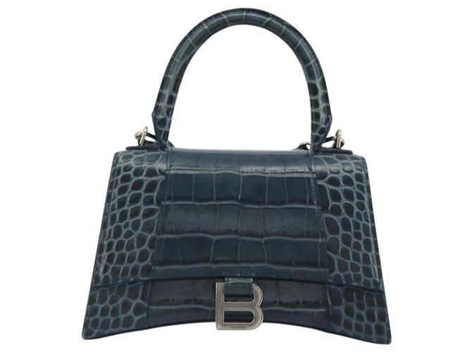 BALENCIAGA Hour Hand Bag Leather 2way Navy Silver 593546 - vista 13