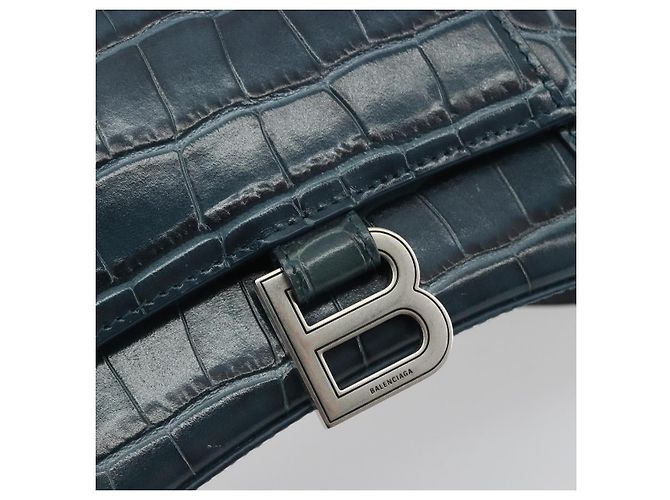 BALENCIAGA Hour Hand Bag Leather 2way Navy Silver 593546 - vista 19