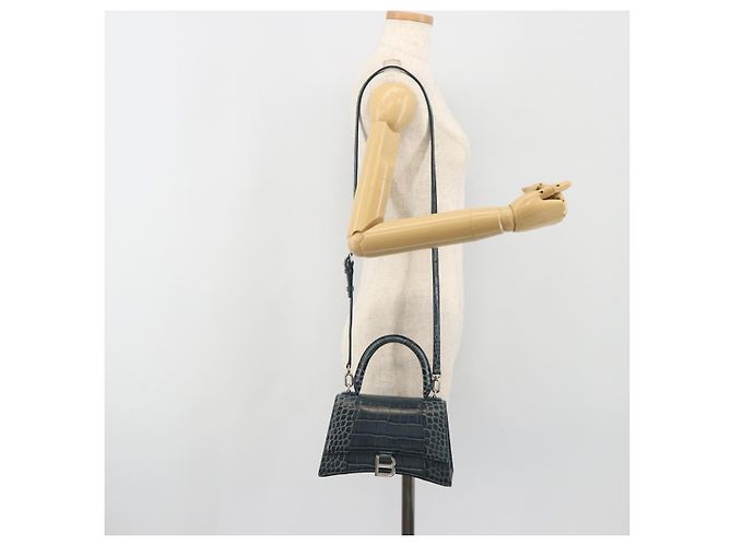 BALENCIAGA Hour Hand Bag Leather 2way Navy Silver 593546 - vista 26